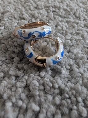 Target Gold-Tone Hoop Earrings with White Enamel and Blue Swirl